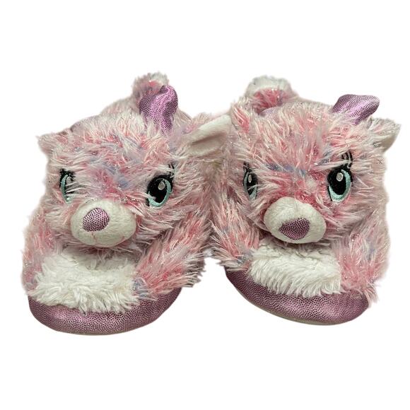 Girls Build A Bear Pink Glitter Reindeer Slippers Size L(4/5) - Picture 1 of 5